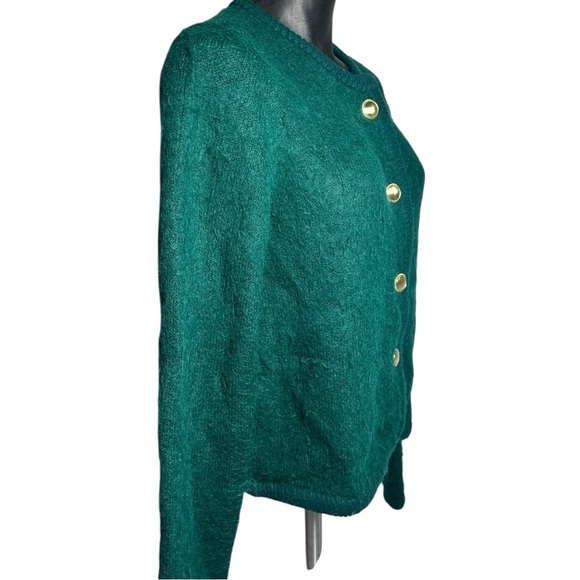 Ann Taylor Cardigan Sweater Women's Small Gold Buttons Hunter Green Jewel Toned - Picture 3 of 9